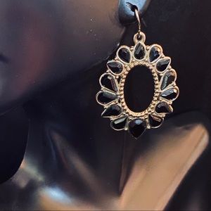 Silver Tone And Faux Black Rhinestone Drop Earrings